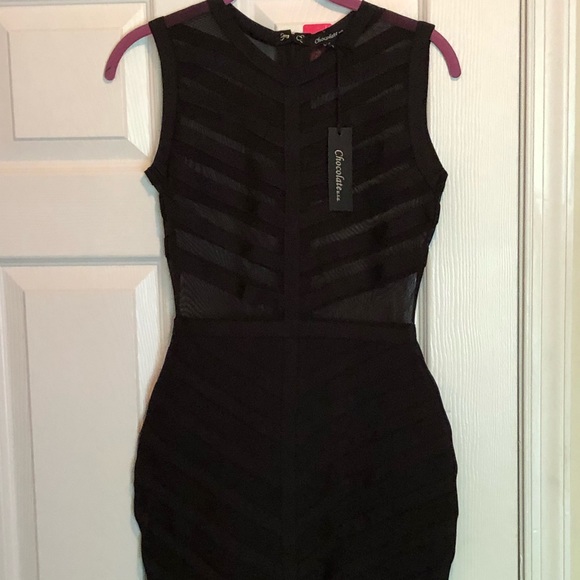 Chocolate Dresses & Skirts - Asymmetrical Black Sheer Top Half Dress